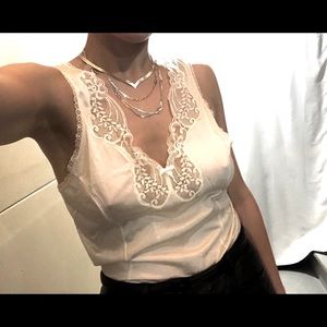 Beige Lace Slip Tank